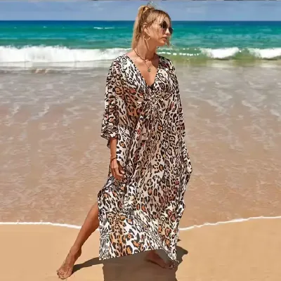 BEACH LONG SLEEVE LOOSE ROBE DRESS 
